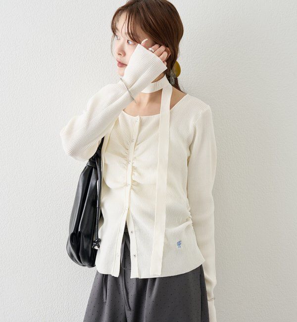 「タイ付きスクエアネックカーディガン」|カーディガン|
