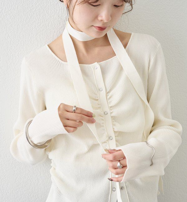  「タイ付きスクエアネックカーディガン」|カーディガン|