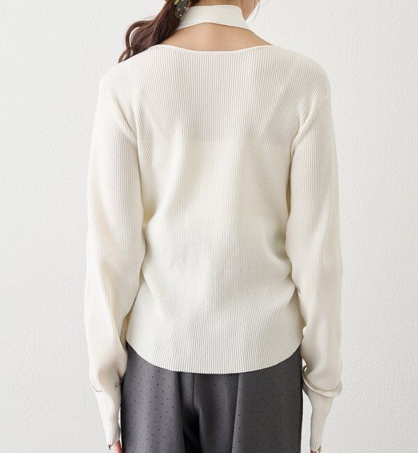  「タイ付きスクエアネックカーディガン」|カーディガン|