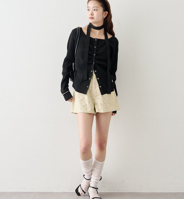  「タイ付きスクエアネックカーディガン」|カーディガン|