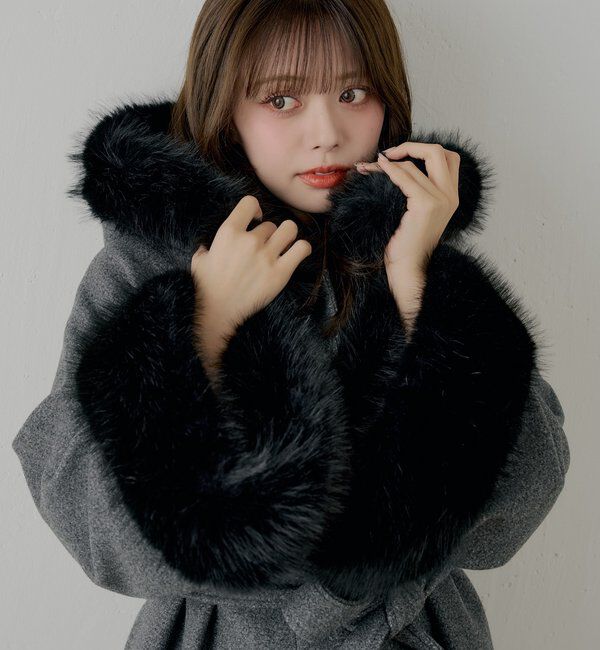  「【4色展開】ファー襟ケープコート」|その他|チャコールグレー