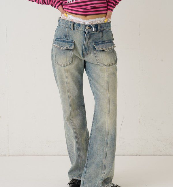  「スタースタッズフレアデニム」|デニム|サックスブルー