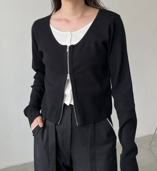  「【WEB限定】Wジップレイヤードニット」|カーディガン|