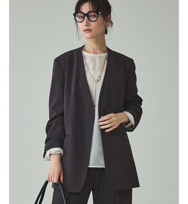 qualite「【UVカット/ストレッチ/セットアップ対応】ドライカルゼノーカラージャケット」|ノーカラージャケット|チャコールグレー