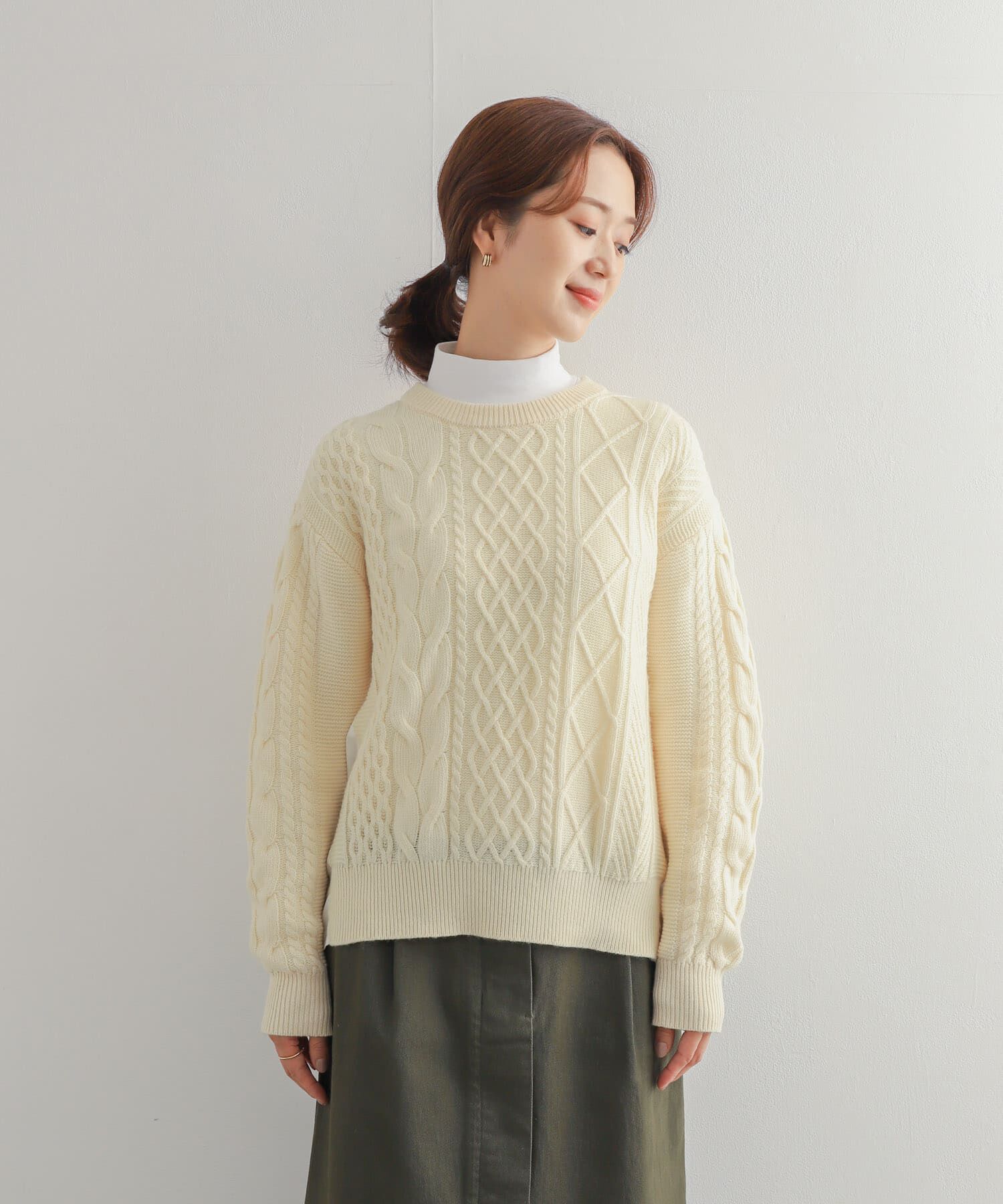 URBAN RESEARCH DOORS「アラン柄バックシャツプルオーバー」|ニット・セーター|