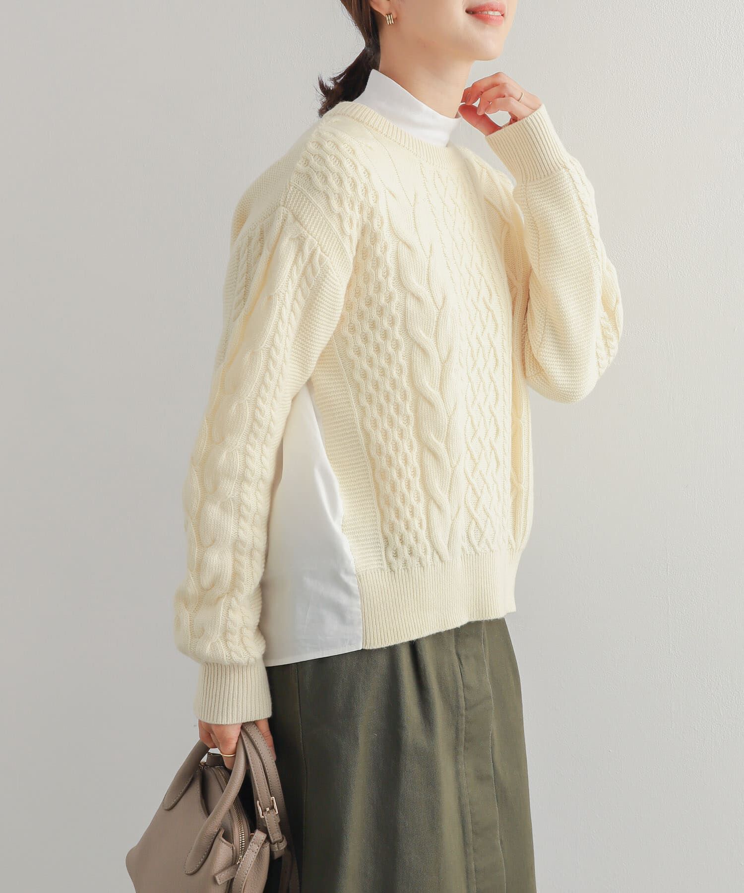 URBAN RESEARCH DOORS「アラン柄バックシャツプルオーバー」|ニット・セーター|