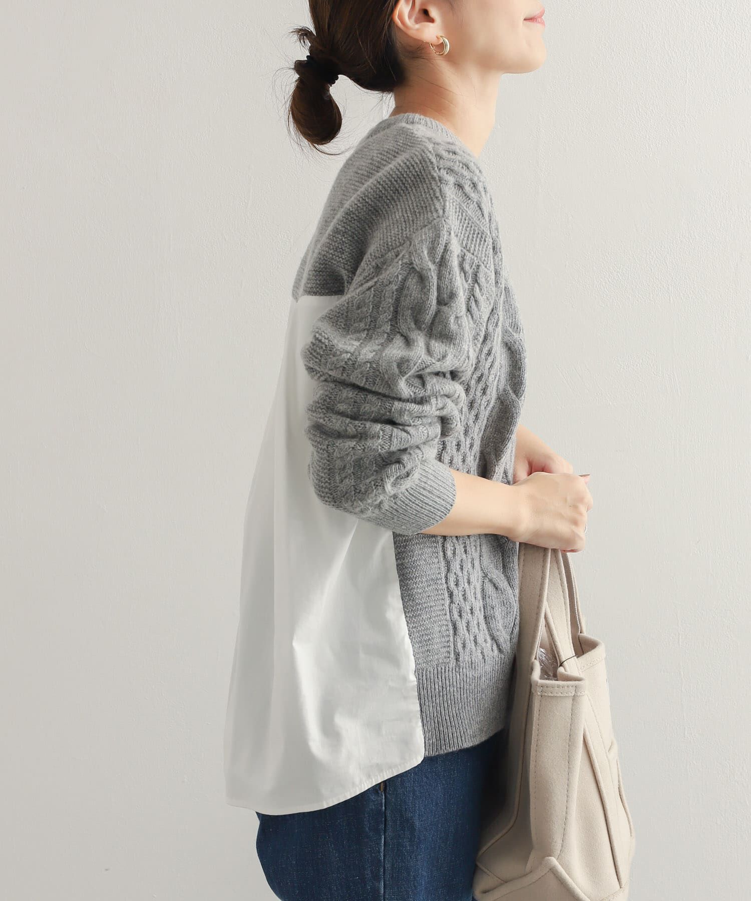 URBAN RESEARCH DOORS「アラン柄バックシャツプルオーバー」|ニット・セーター|