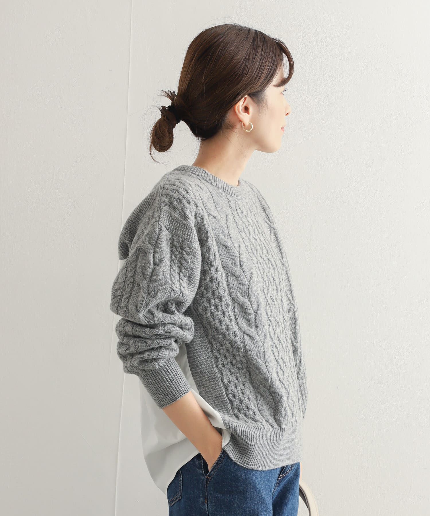 URBAN RESEARCH DOORS「アラン柄バックシャツプルオーバー」|ニット・セーター|