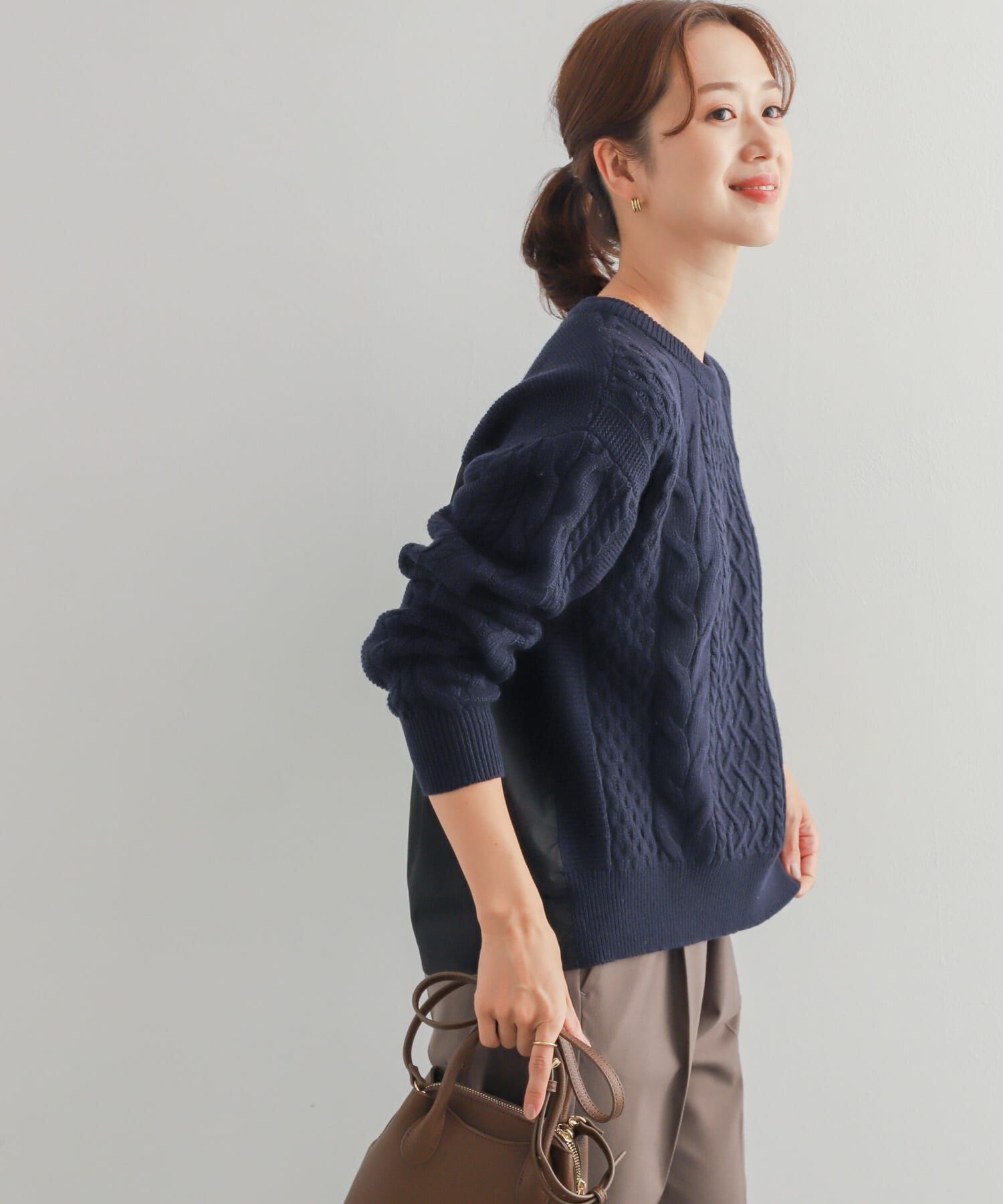 URBAN RESEARCH DOORS「アラン柄バックシャツプルオーバー」|ニット・セーター|