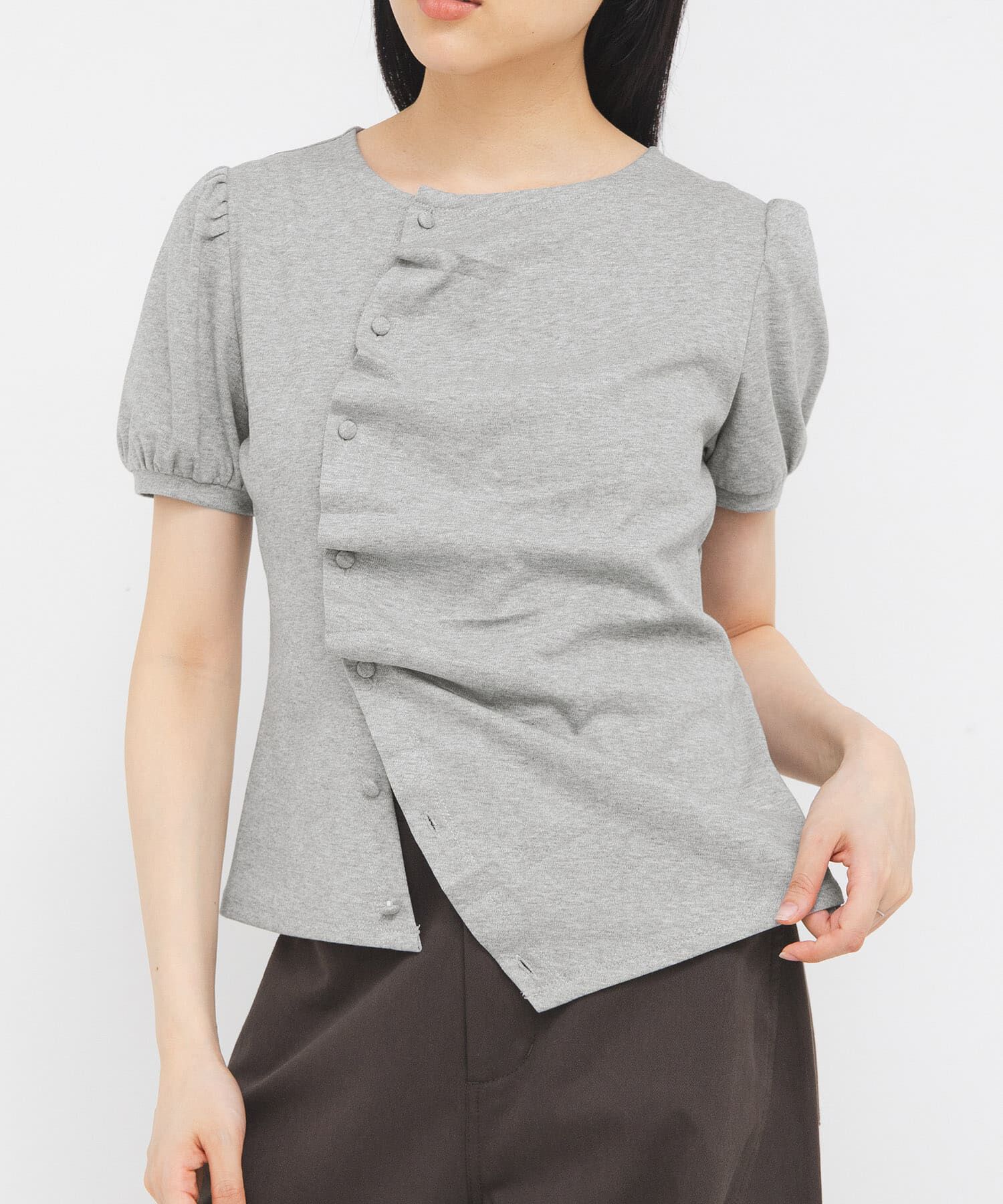  「アシメトリーデザインカットソー」|Tシャツ・カットソー|グレー系その他