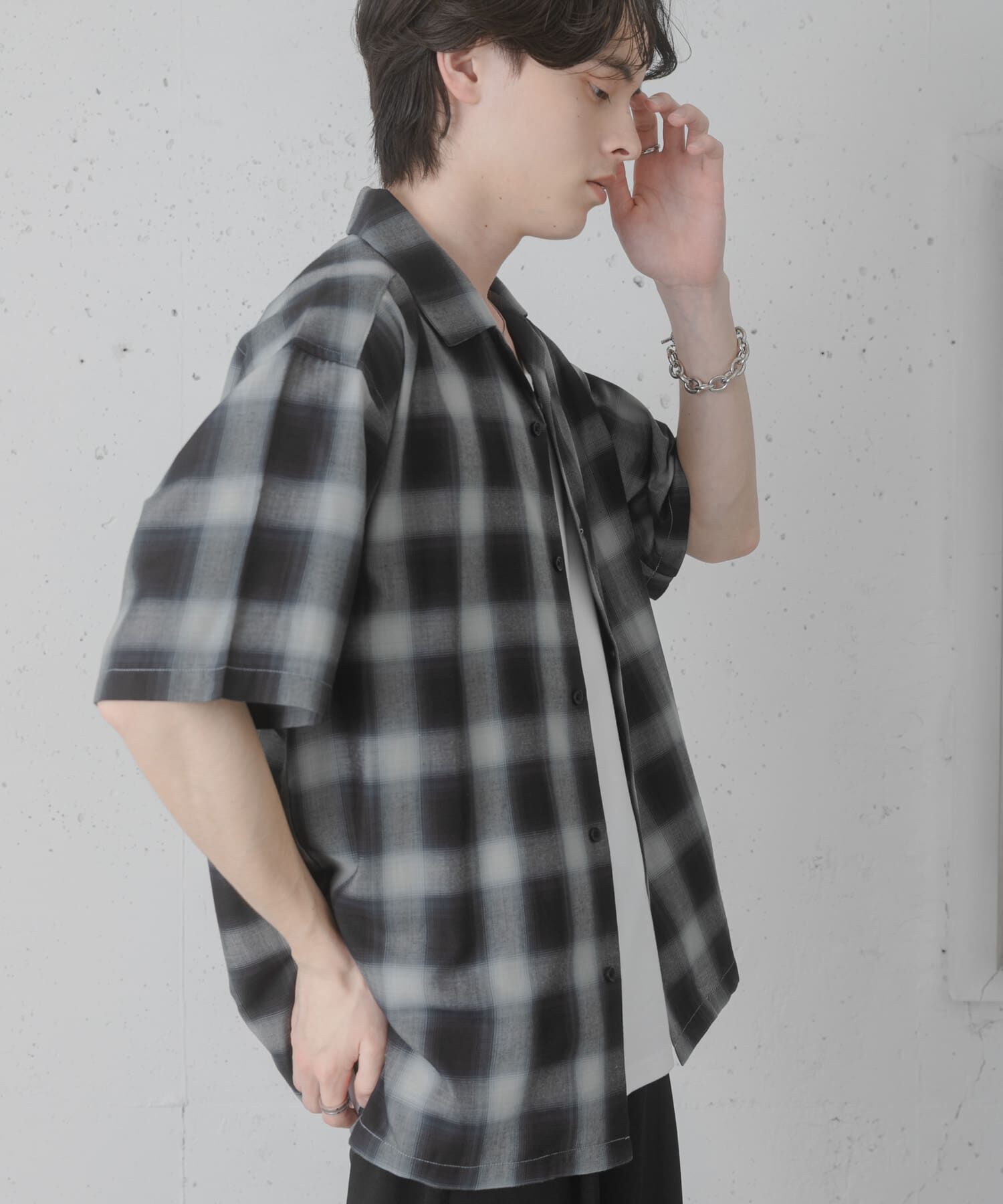 SENSE OF PLACE by URBAN RESEARCH「オンブレーチェックオープンカラーショートスリーブシャツ」|シャツ・ブラウス|ブラック