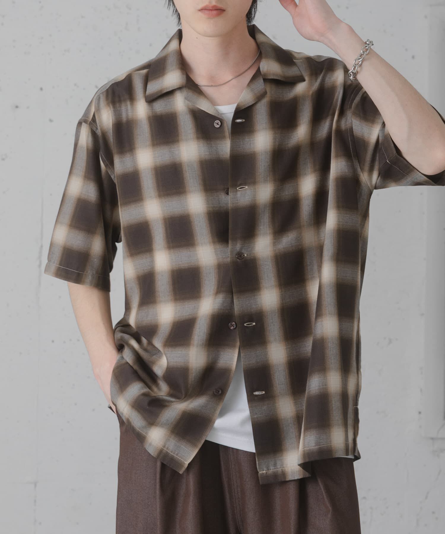 SENSE OF PLACE by URBAN RESEARCH「オンブレーチェックオープンカラーショートスリーブシャツ」|シャツ・ブラウス|ブラウン