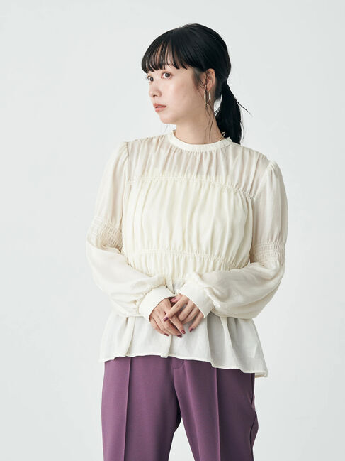 earth music&ecology「オニオンスリーブブラウス」|シャツ・ブラウス|オフホワイト