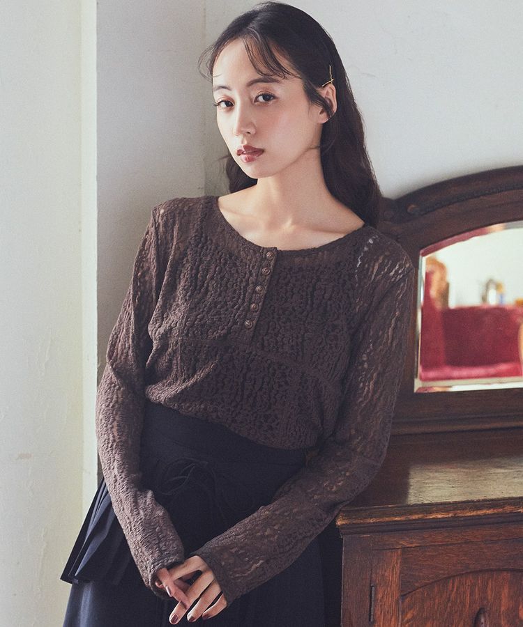 earth music&ecology「フロントボタンレースプルオーバー」|Tシャツ・カットソー|