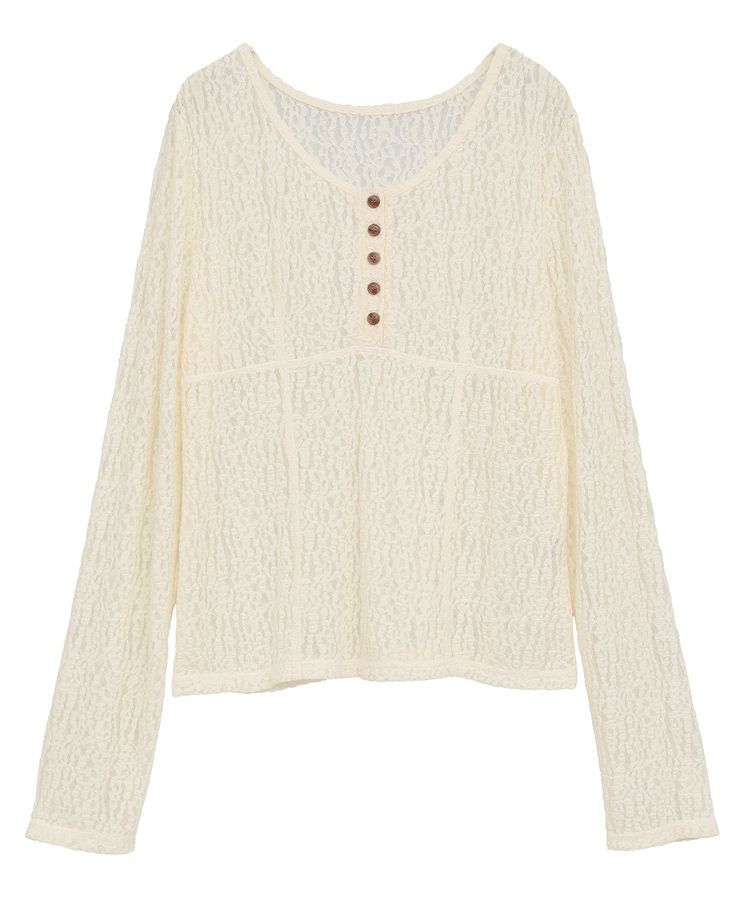 earth music&ecology「フロントボタンレースプルオーバー」|Tシャツ・カットソー|