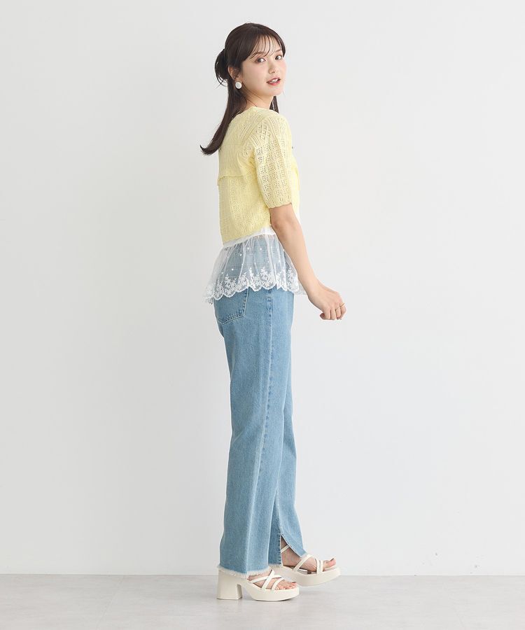 earth music&ecology「ミニスカラップ透かし編みニットカーディガン」|カーディガン|