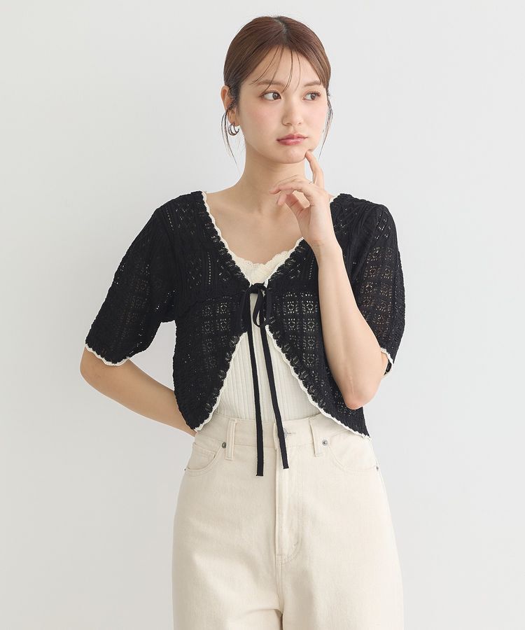 earth music&ecology「ミニスカラップ透かし編みニットカーディガン」|カーディガン|