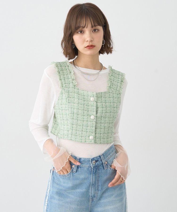 earth music&ecology「フリンジツイードビスチェ」|ベスト・ジレ|