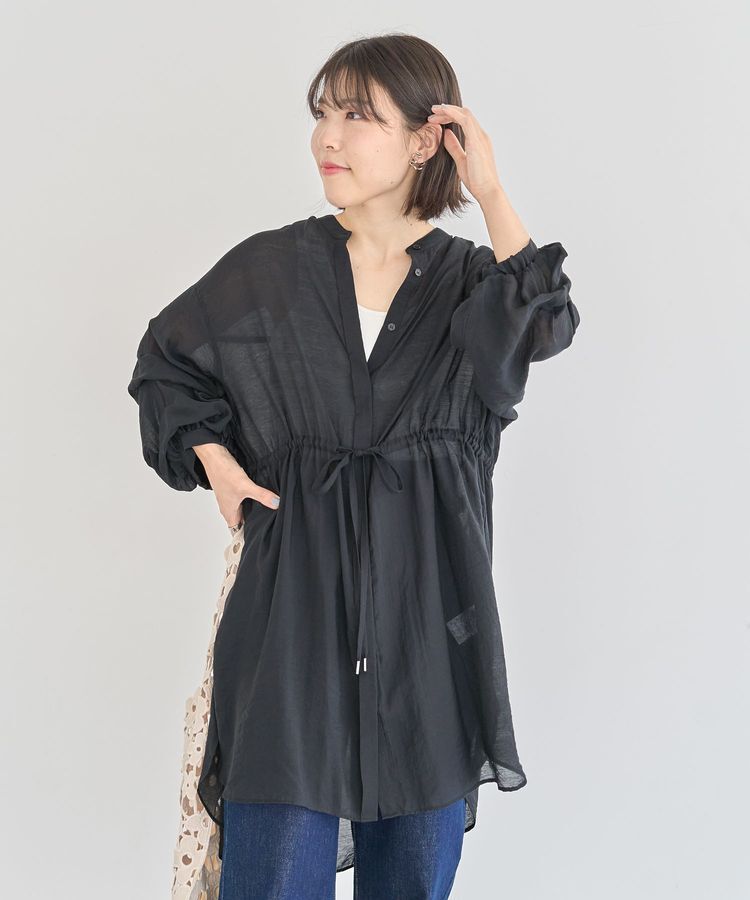 Green Parks「バンドカラー比翼タック袖チュニック」|チュニック|Black