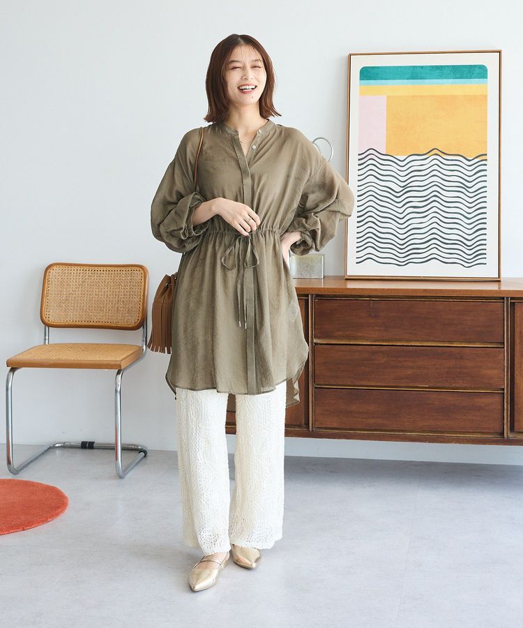 Green Parks「バンドカラー比翼タック袖チュニック」|チュニック|