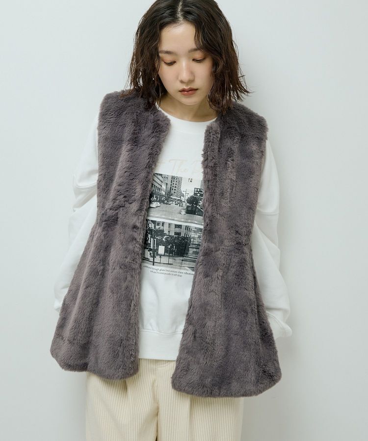 Green Parks「・ELENCARE DUE ペプラムフェイクファーベスト」|ベスト・ジレ|Charcoal Gray