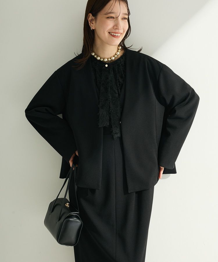 Green Parks「O.洗えてストレッチ ノーカラージャケット」|テーラードジャケット|Black