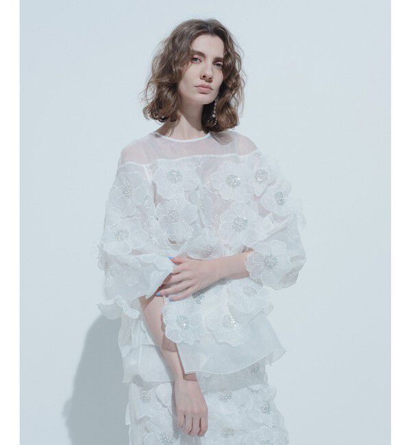 LOULOU WILLOUGHBY「【LOULOU WILLOUGHBY】オーガンフラワーブラウス」|シャツ・ブラウス|ホワイト