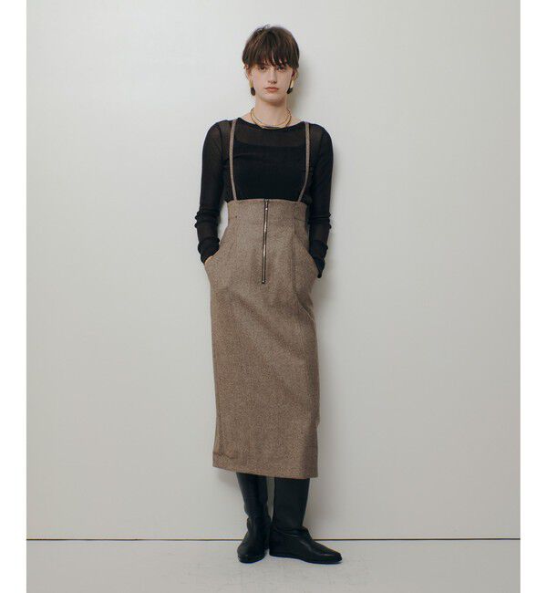 allureville「シックツィードツイルサロペスカート」|スカート|ブラウン