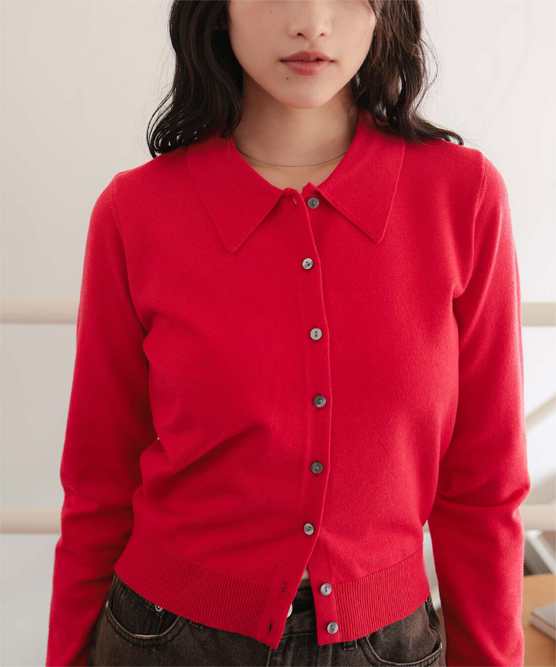 titivate「ポロ襟ニットカーディガン/トップス」|ニット・セーター|レッド