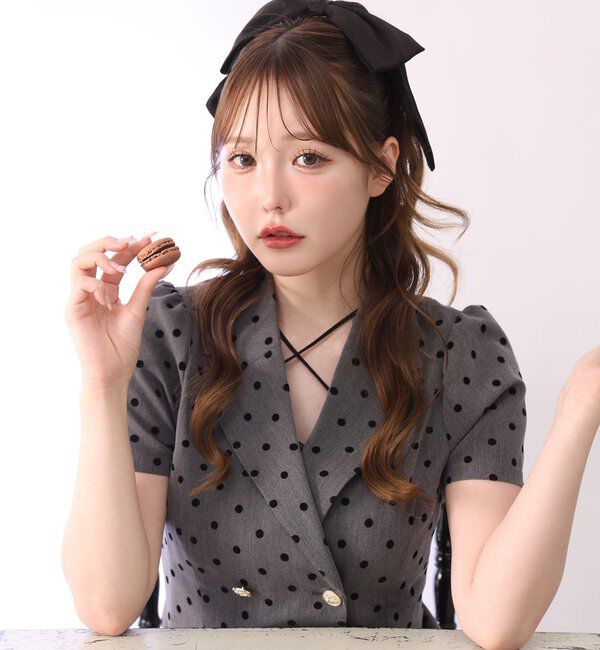  「【セットアップ可能】レースアップ半袖ペプラムジャケット／SMサイズ」|ダウンベスト・ベスト|