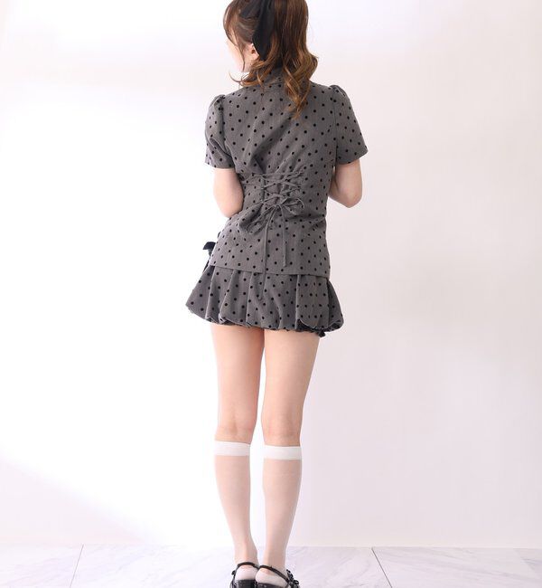  「【セットアップ可能】レースアップ半袖ペプラムジャケット／SMサイズ」|ダウンベスト・ベスト|