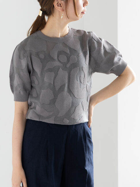 Te chichi「シアージャガードハーフスリーブニット」|ニット・セーター|グレー