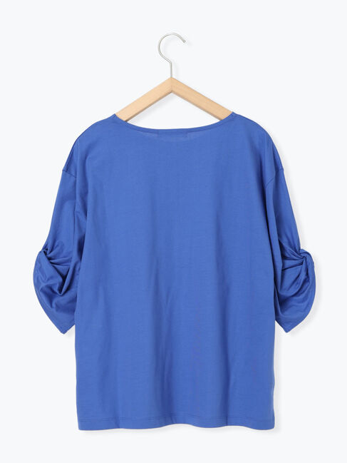 Samansa Mos2 blue「ツイストスリーブTシャツ」|Tシャツ・カットソー|