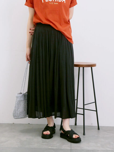 Samansa Mos2 blue「【Made in India】ボイルギャザースカート」|スカート|ブラック