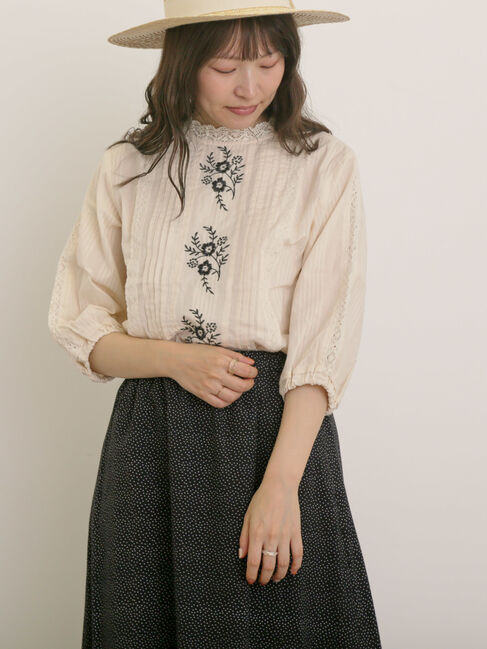 Samansa Mos2「フラワー柄刺繍レースブラウス」|シャツ・ブラウス|