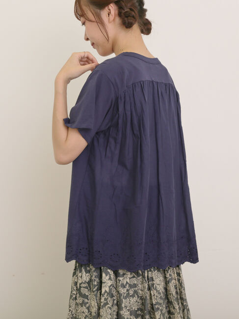 Samansa Mos2「[接触冷感]バックスカラップレースカットソー」|Tシャツ・カットソー|ネイビー