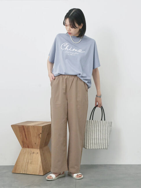 Samansa Mos2 blue「【接触冷感】ドルマンギャザー刺繍Tシャツ」|Tシャツ・カットソー|