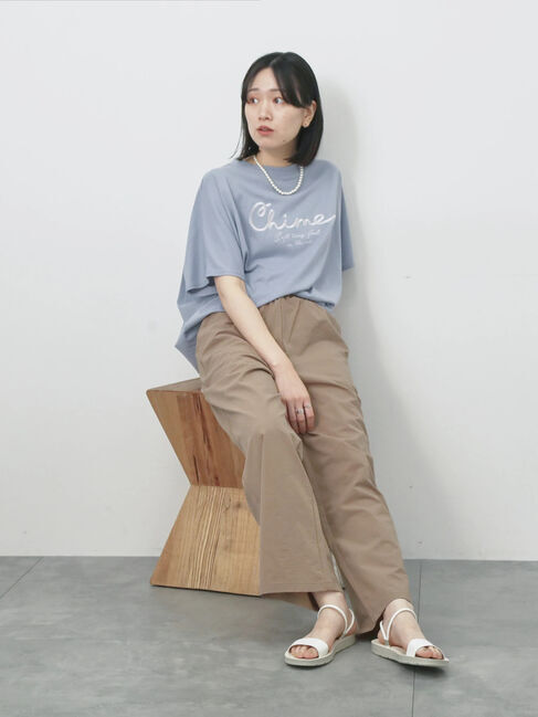 Samansa Mos2 blue「【接触冷感】ドルマンギャザー刺繍Tシャツ」|Tシャツ・カットソー|