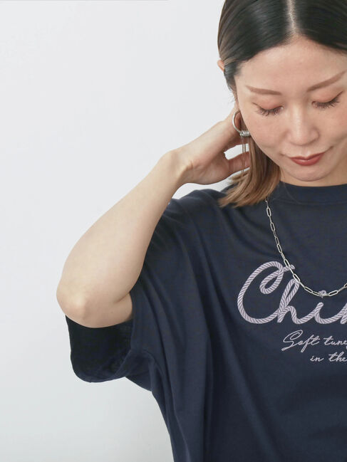 Samansa Mos2 blue「【接触冷感】ドルマンギャザー刺繍Tシャツ」|Tシャツ・カットソー|