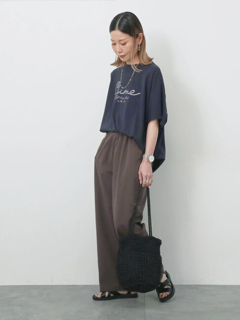 Samansa Mos2 blue「【接触冷感】ドルマンギャザー刺繍Tシャツ」|Tシャツ・カットソー|