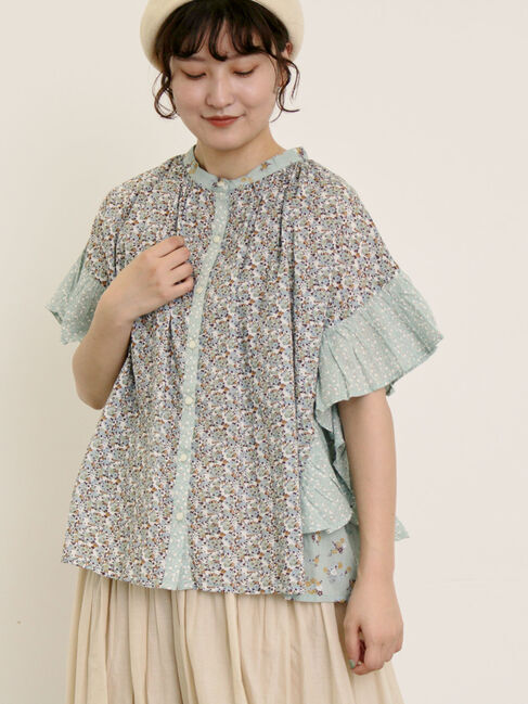 Samansa Mos2「インド柄アソート袖フリルブラウス」|シャツ・ブラウス|