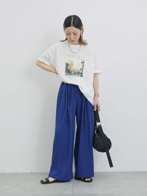 Samansa Mos2 blue「楊柳ハイウエストパンツ」|その他|