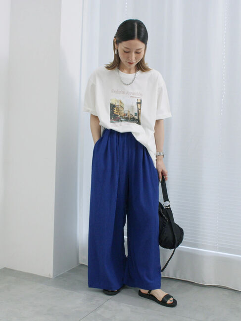 Samansa Mos2 blue「楊柳ハイウエストパンツ」|その他|