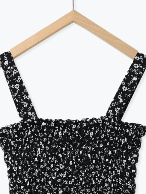 Samansa Mos2 blue「花柄シャーリングワンピース」|ワンピース|