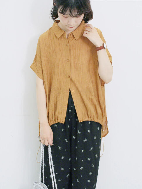 Samansa Mos2 blue「裾ドロスト楊柳シャツ」|シャツ・ブラウス|