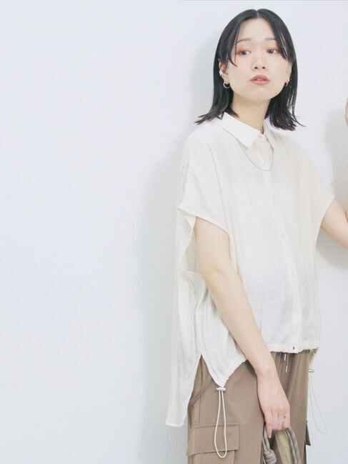 Samansa Mos2 blue「裾ドロスト楊柳シャツ」|シャツ・ブラウス|