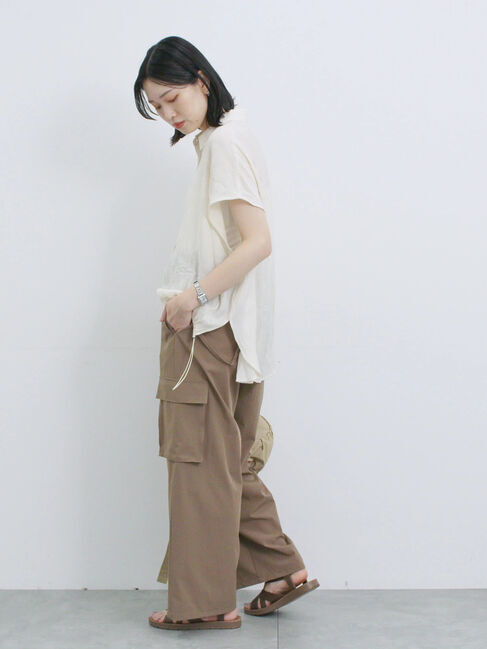 Samansa Mos2 blue「裾ドロスト楊柳シャツ」|シャツ・ブラウス|