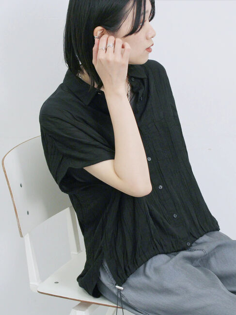 Samansa Mos2 blue「裾ドロスト楊柳シャツ」|シャツ・ブラウス|