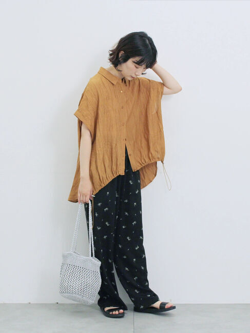 Samansa Mos2 blue「裾ドロスト楊柳シャツ」|シャツ・ブラウス|