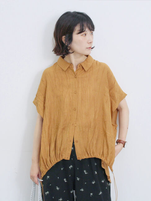 Samansa Mos2 blue「裾ドロスト楊柳シャツ」|シャツ・ブラウス|